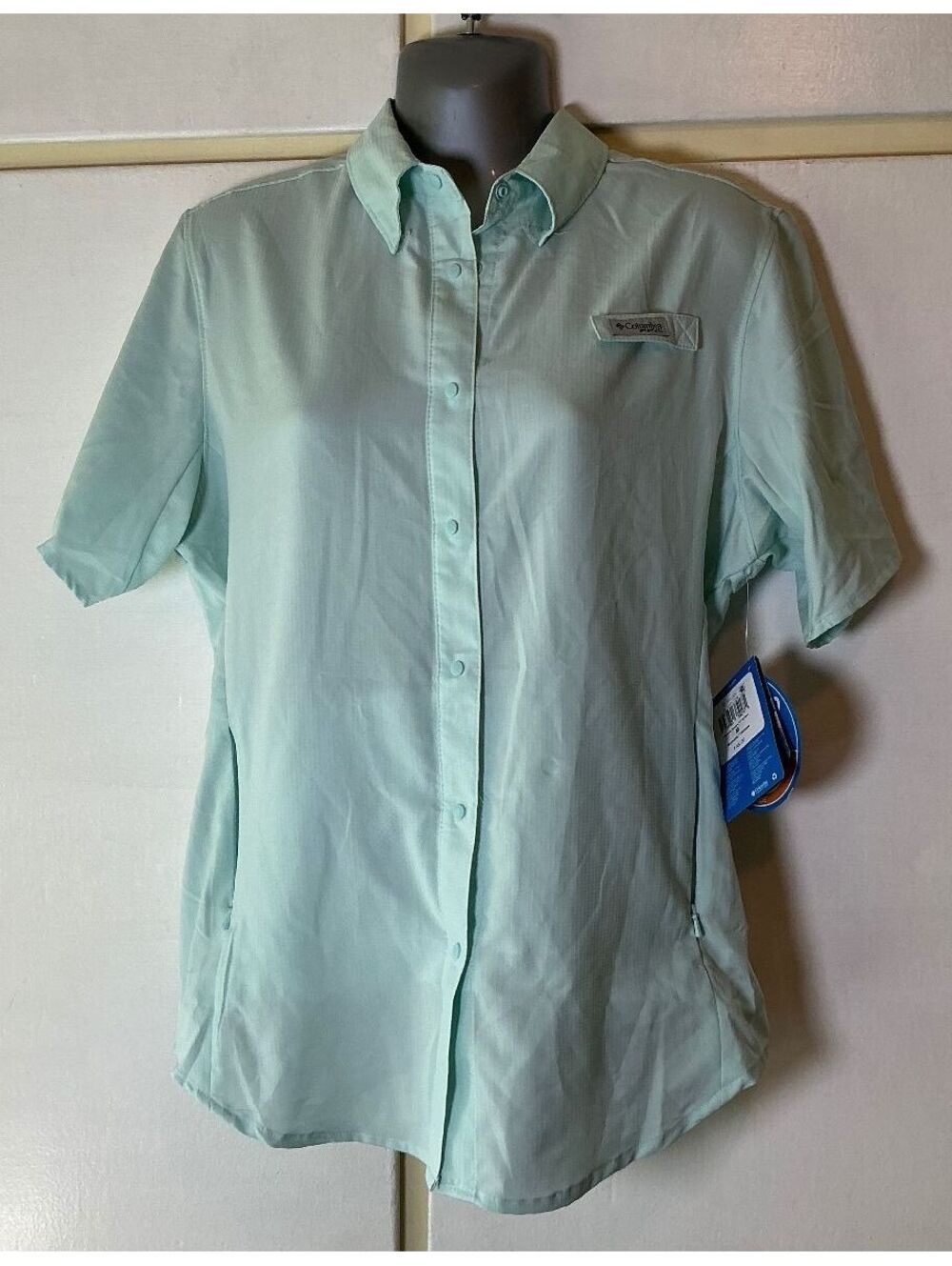 NEW Columbia Shirt Womens Medium Blue PFG Omni-Shade Fishing Hiking Short Sleeve